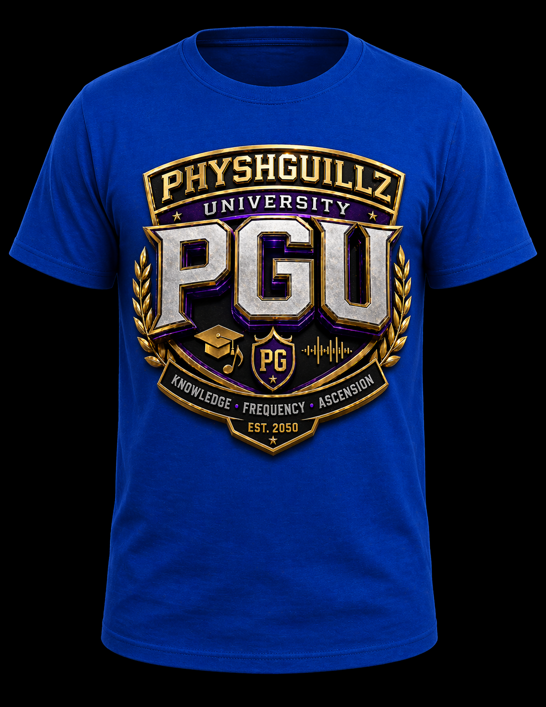 PHYSHGUILLZ UNIVERSITY (PGU) Crest T-Shirt – Blue Edition - Image 1